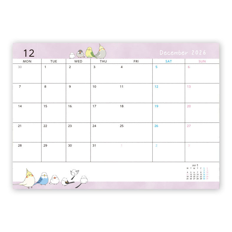 2027 Long-tailed Tit Budgie Java Sparrow Cockatiel Planner Diary Schedule Book A6 size (December 2026 Start)