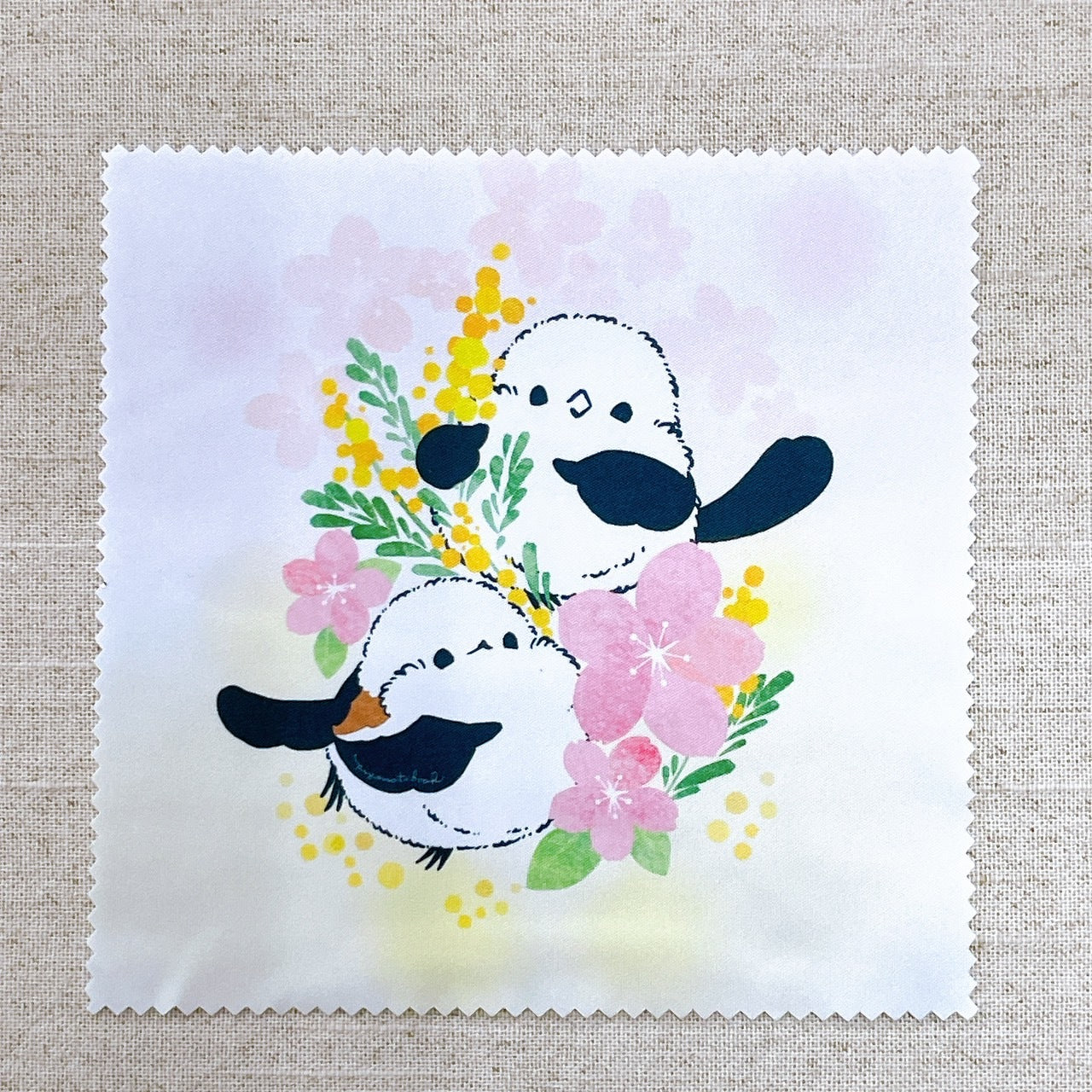 Long-tailed Tit, Mimosa & Cherry Blossom Microfiber Cleaning Cloth