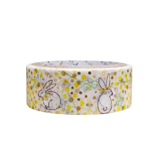 Rabbit and Mimosa Gold Glitter Japanese Washi Tape Masking Tape