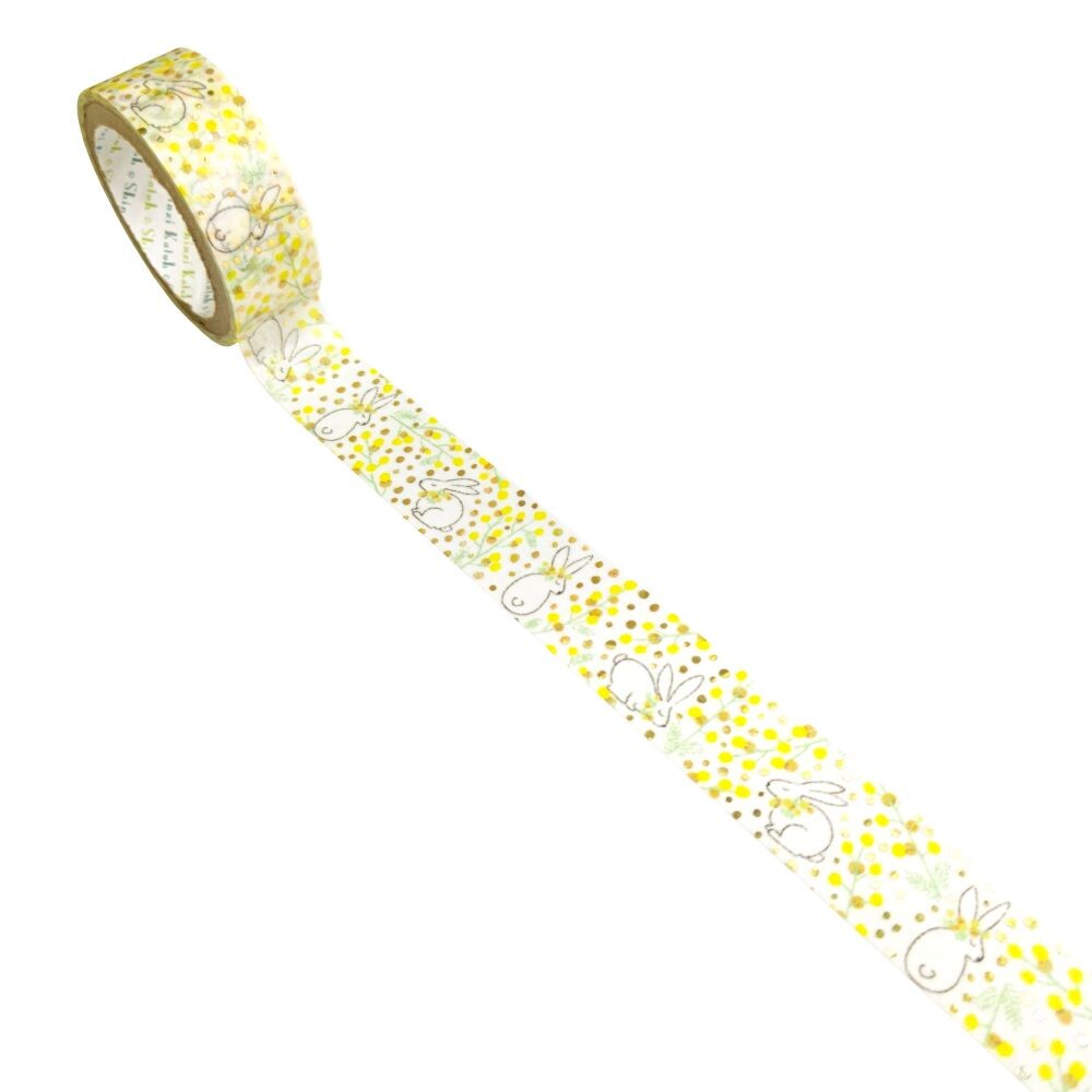 Rabbit and Mimosa Gold Glitter Japanese Washi Tape Masking Tape