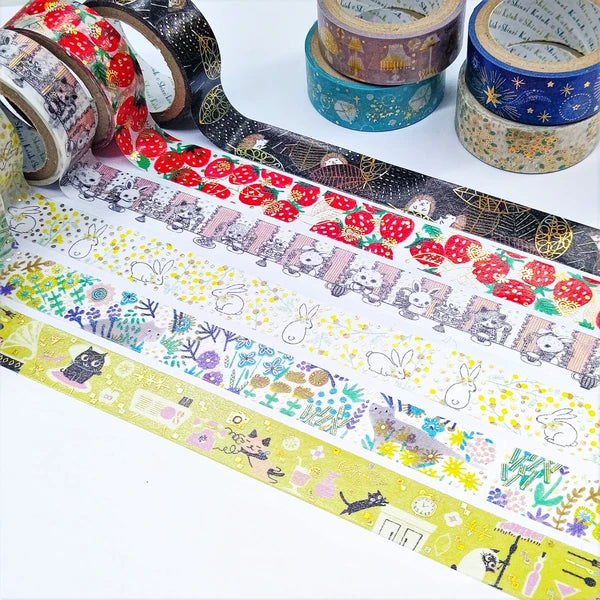 Rabbit and Mimosa Gold Glitter Japanese Washi Tape Masking Tape