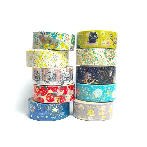 Rabbit and Mimosa Gold Glitter Japanese Washi Tape Masking Tape