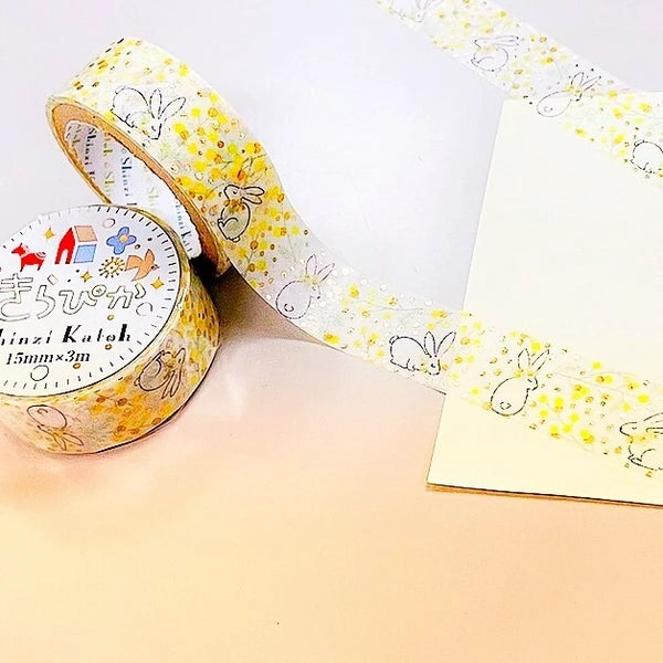 Rabbit and Mimosa Gold Glitter Japanese Washi Tape Masking Tape