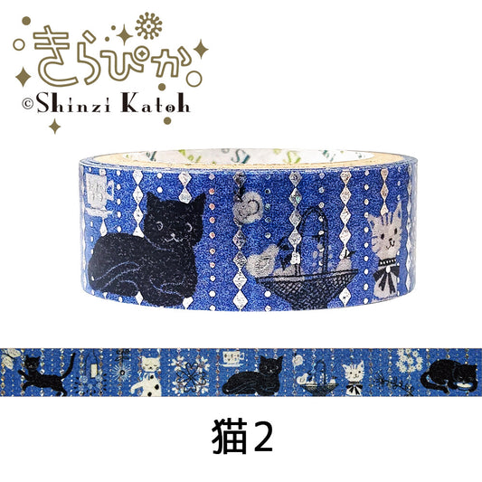 Cat Silver Glitter Japanese Washi Tape Masking Tape Shinzi Katoh Design