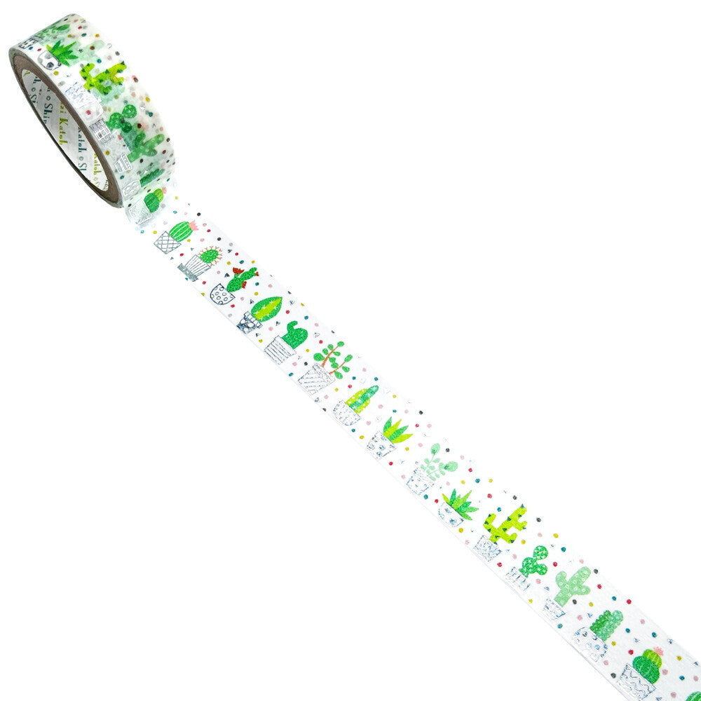 Cactus Silver Glitter Japanese Washi Tape