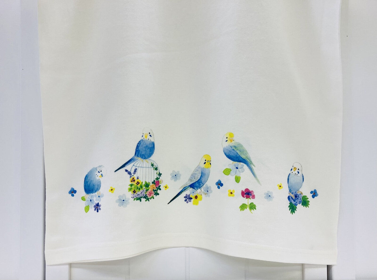 Budgie and Blue Flower Women's T-shirt (Made to Order)