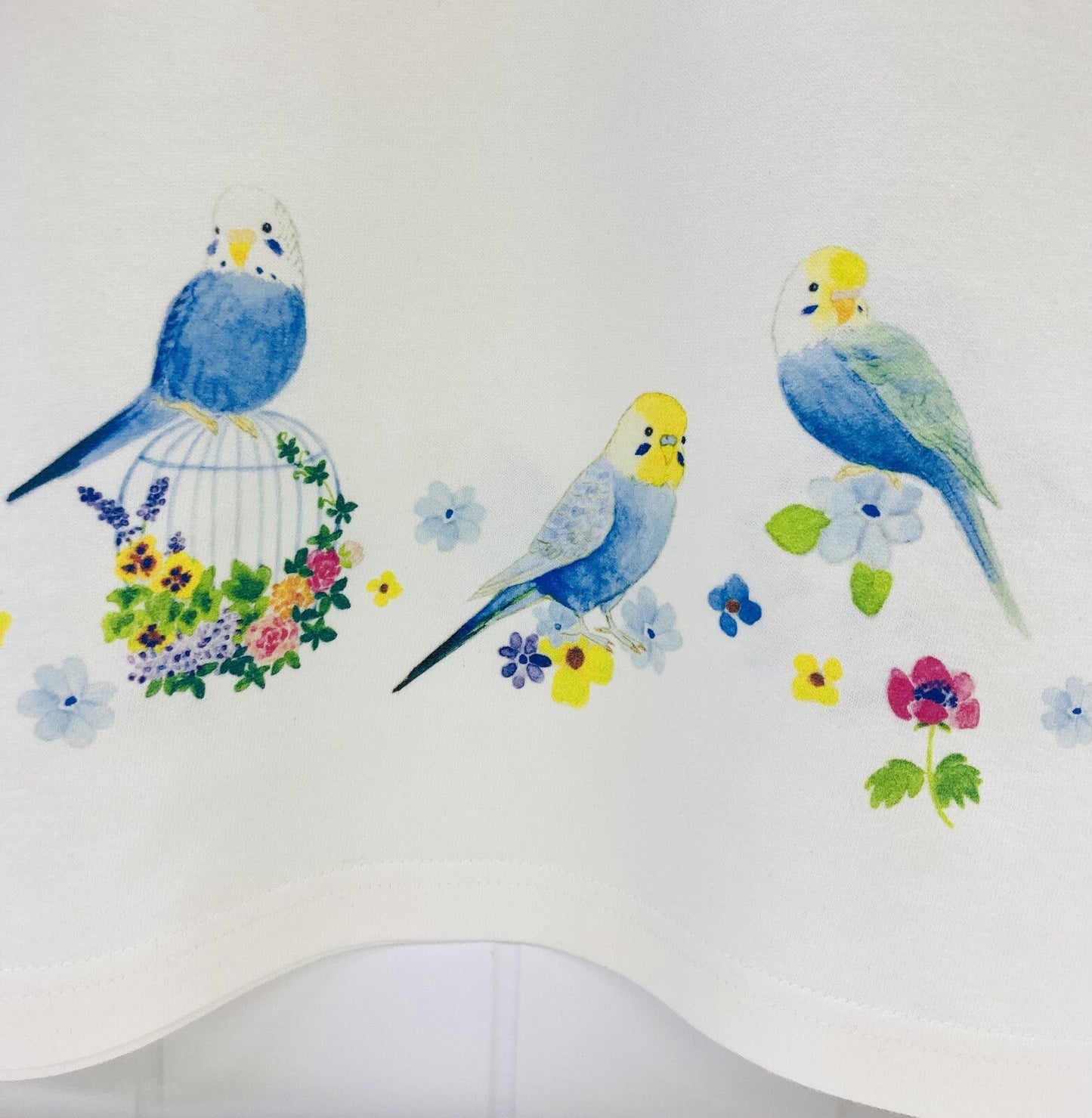 Budgie and Blue Flower Women's T-shirt (Made to Order)