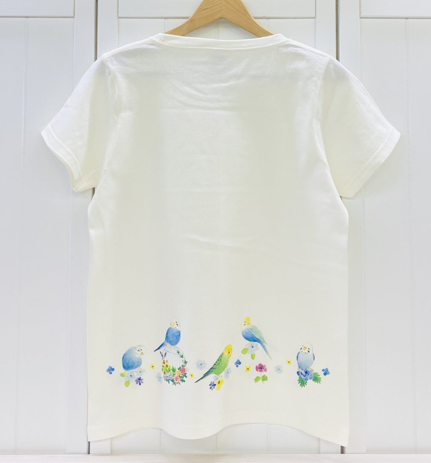 Budgie and Blue Flower Women's T-shirt (Made to Order)