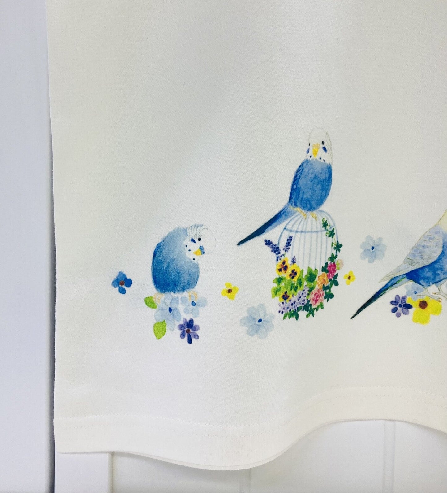 Budgie and Blue Flower Women's T-shirt (Made to Order)