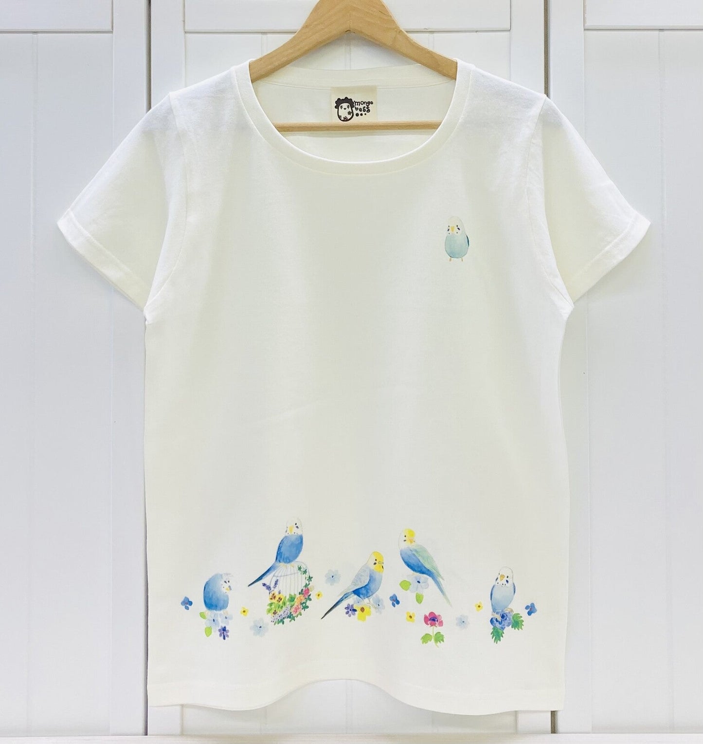 Budgie and Blue Flower Women's T-shirt (Made to Order)