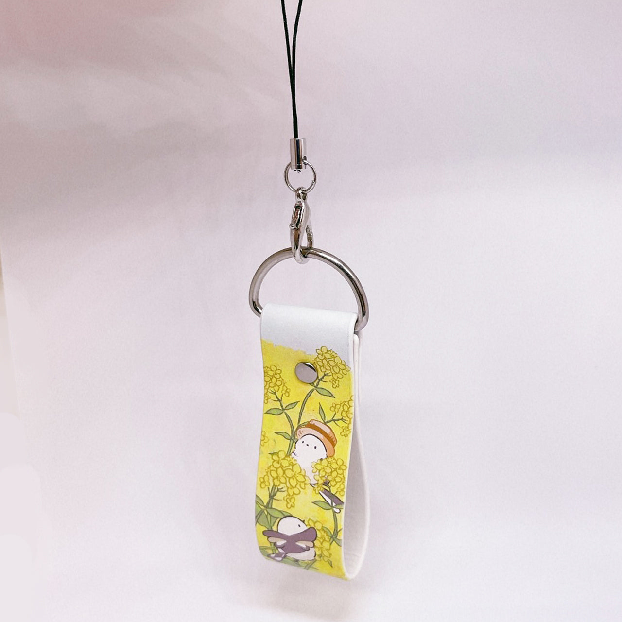 Long-tailed Tit in a Canola Field PU Leather Keychain Strap
