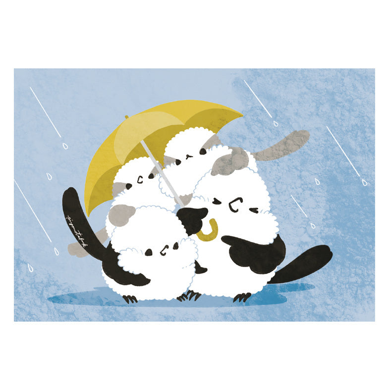 Long-tailed Tits Sharing an Umbrella Memo Pad