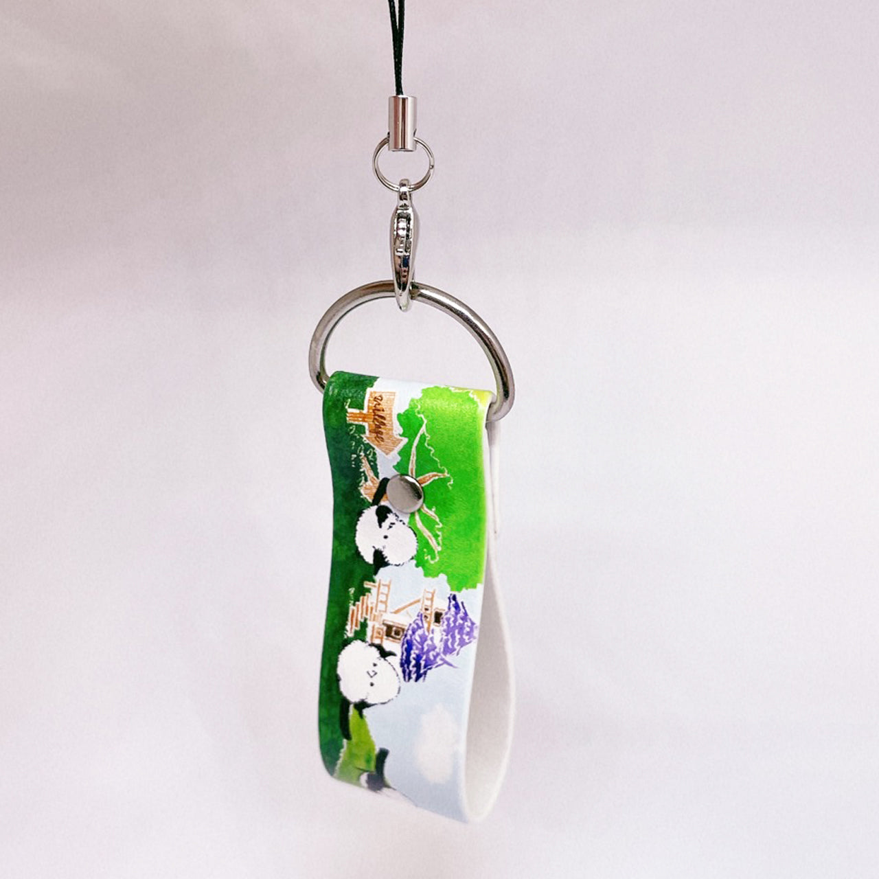 Long-tailed Tit Strolling PU Leather Keychain Strap