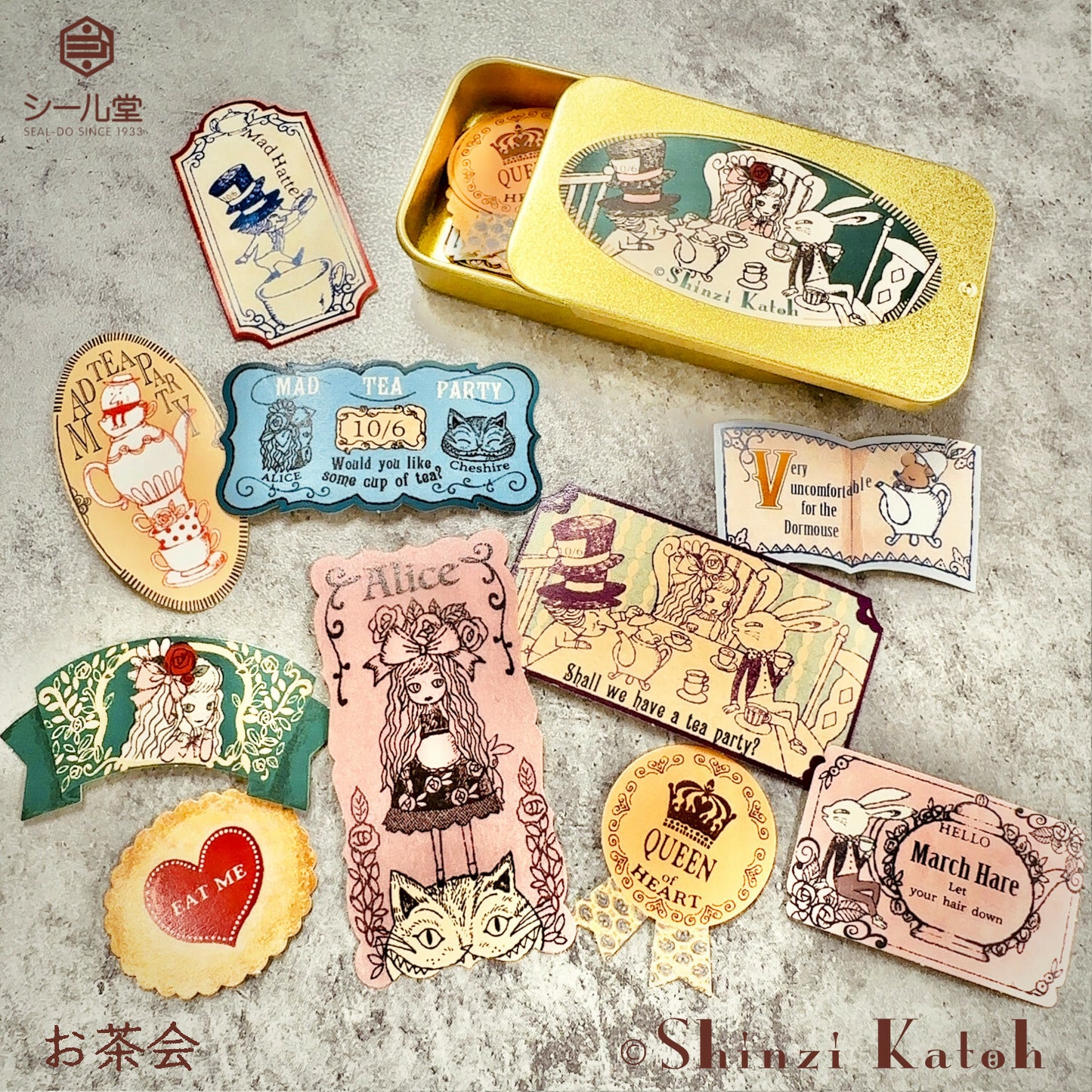 Alice in Wonderland Stickers Flakes in Tin Tea Party Shinzi Katoh Design