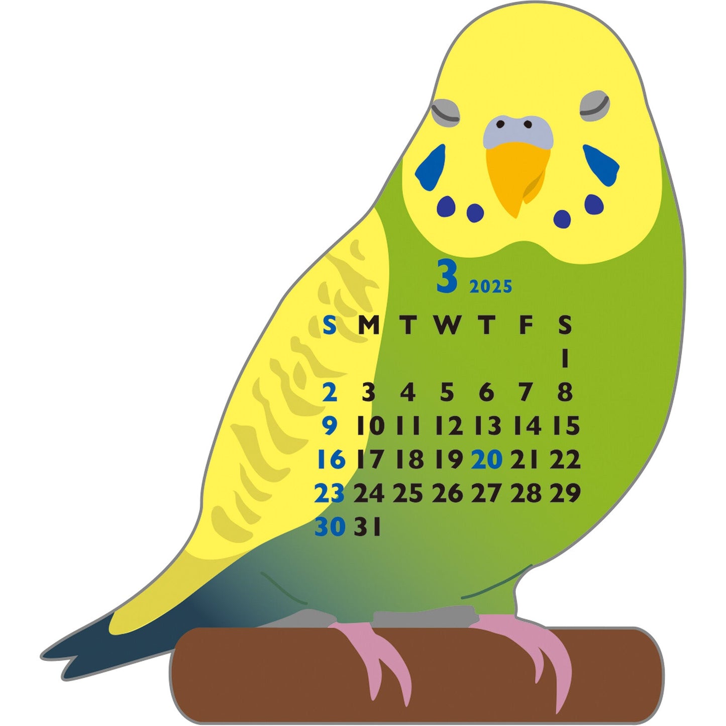 2025 Die Cut Calendar Parakeet Budgie Cockatiel Lovebird Mini Size Stand Type