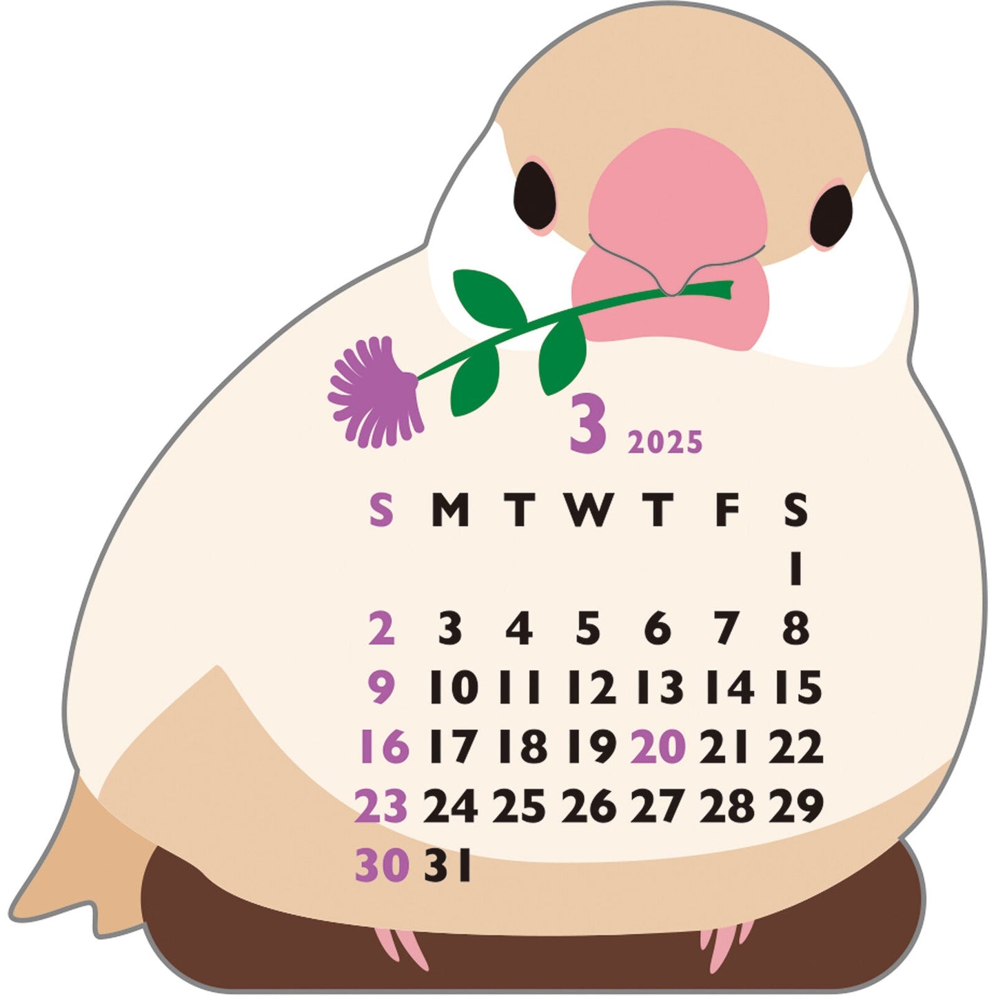 2025 Die Cut Calendar Java Sparrow Mini Size Stand Type　