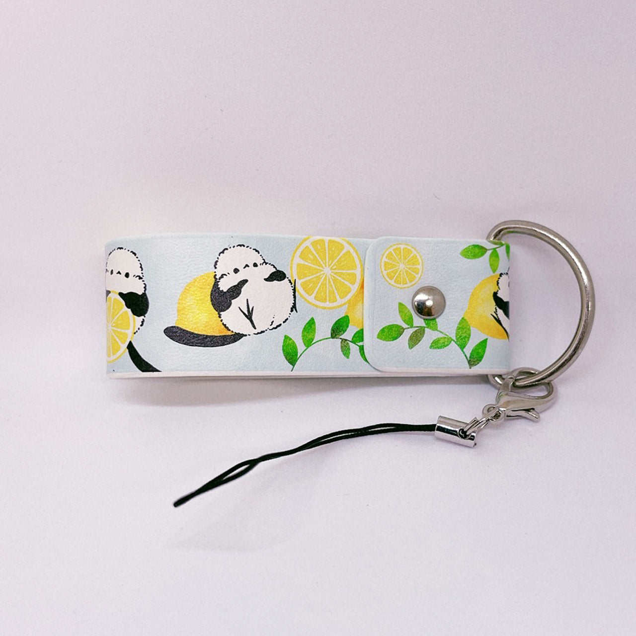 Long-tailed Tit and Lemon PU Leather Keychain Strap
