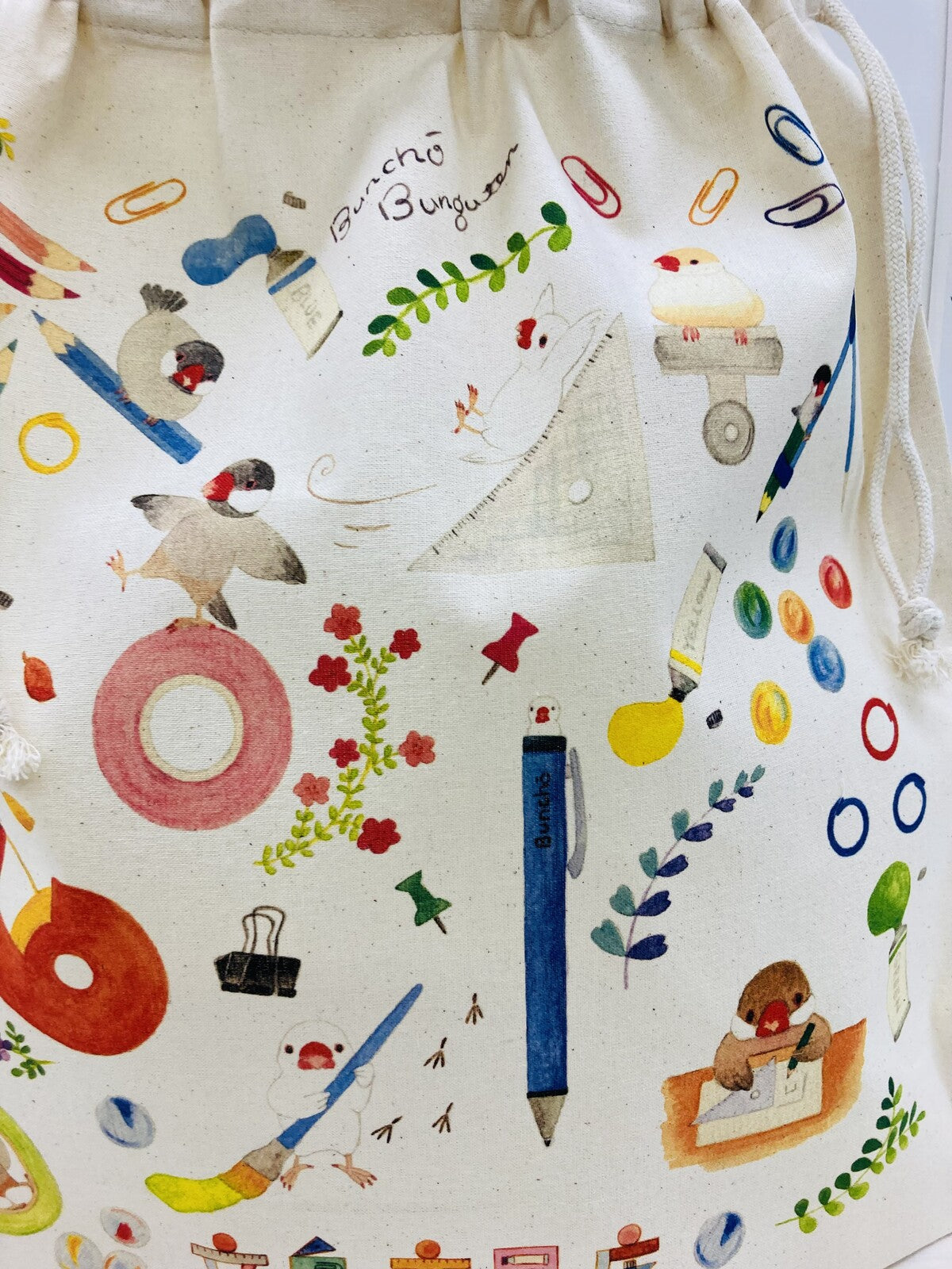 Java Sparrow Stationery Shop Lightweight Cotton Drawstring Tote Bag