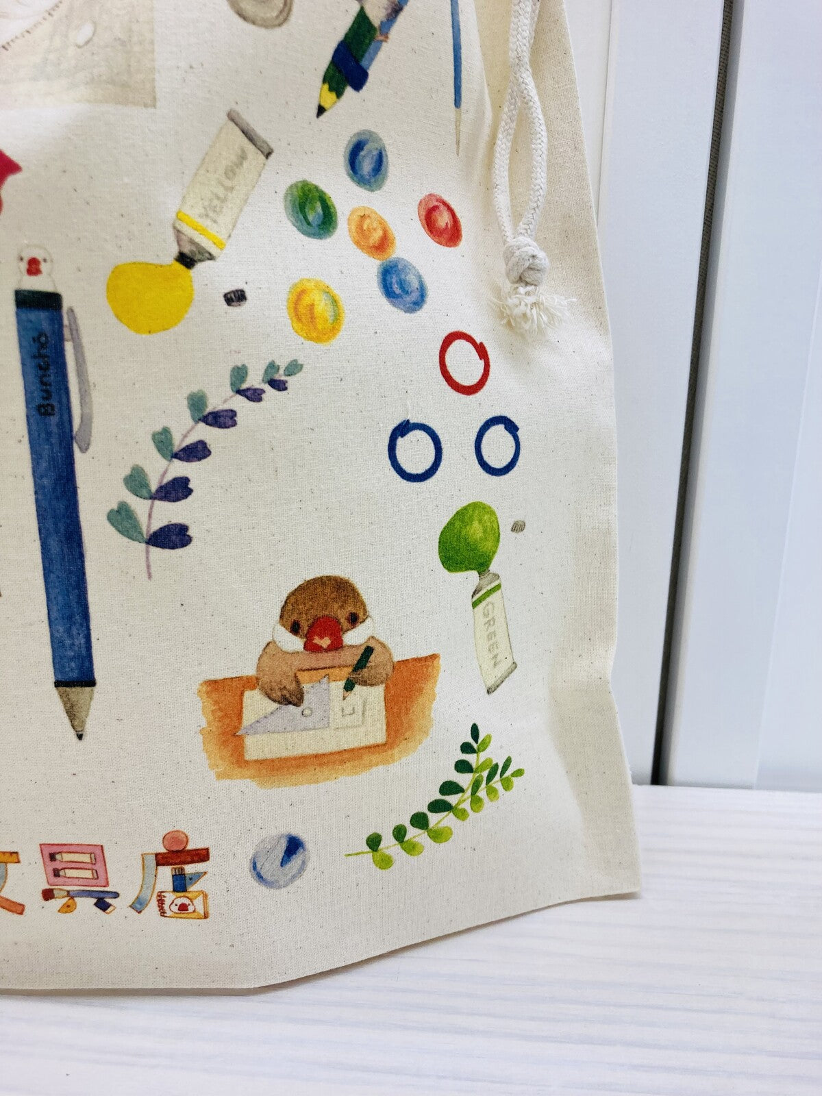 Java Sparrow Stationery Shop Lightweight Cotton Drawstring Tote Bag