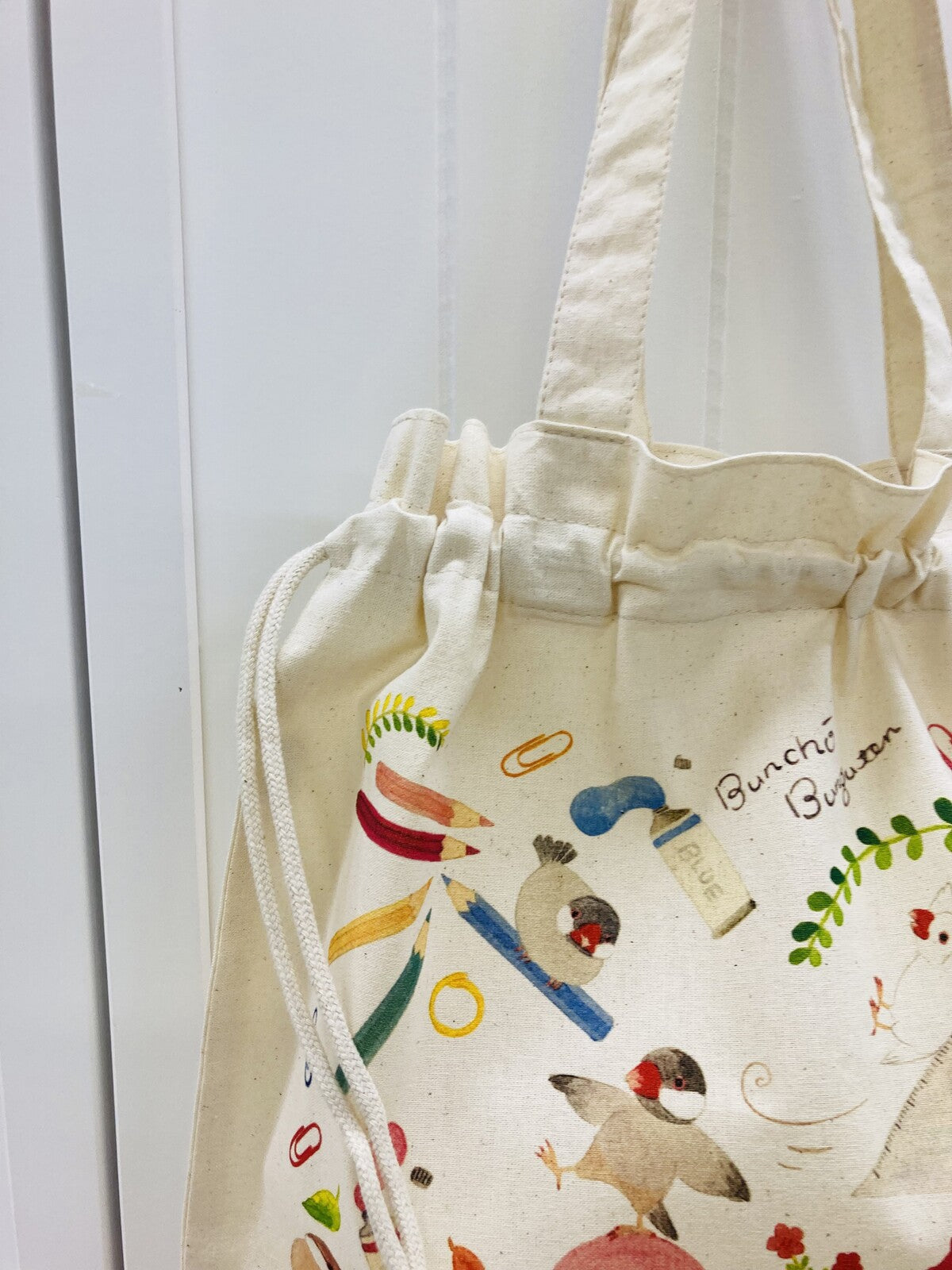 Java Sparrow Stationery Shop Lightweight Cotton Drawstring Tote Bag