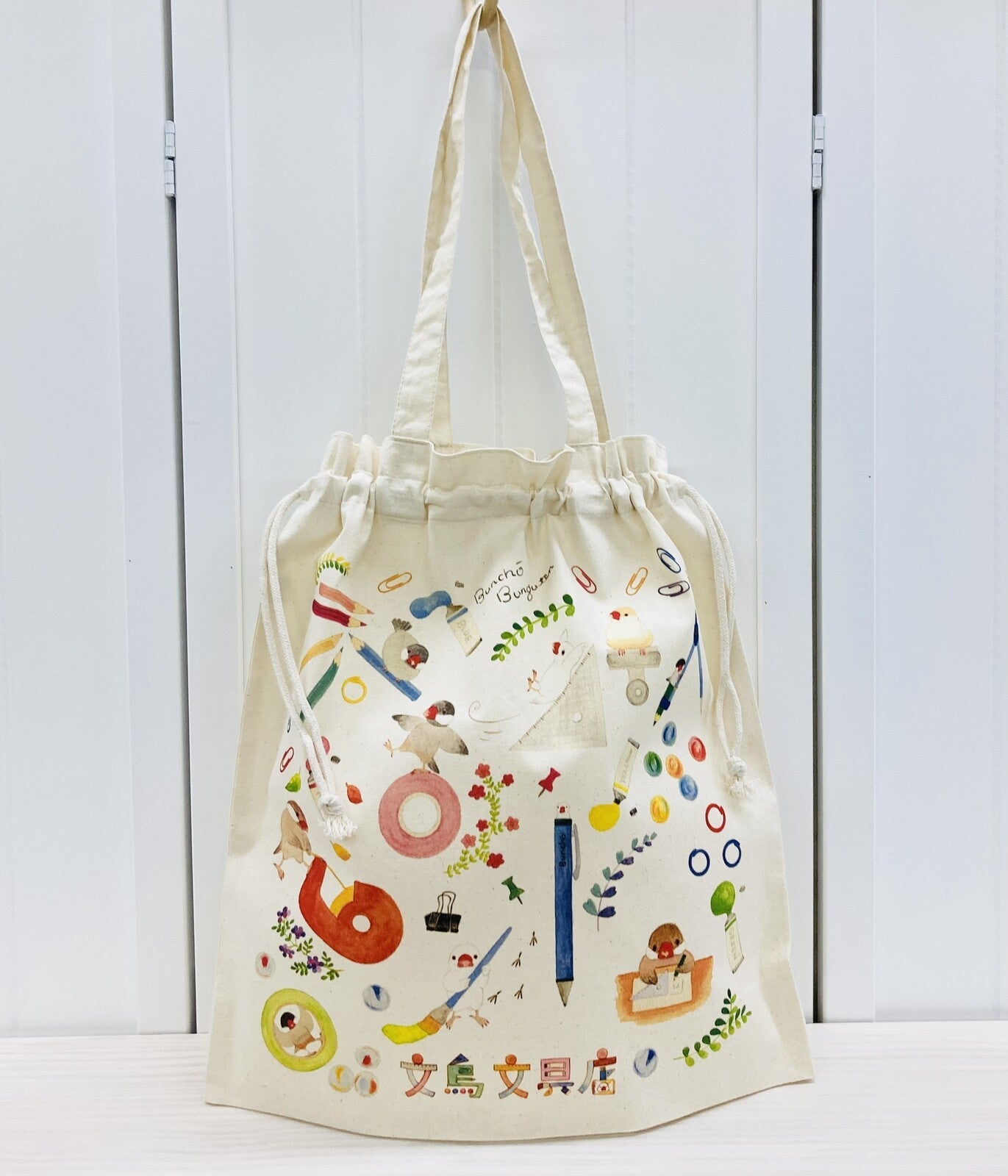 Java Sparrow Stationery Shop Lightweight Cotton Drawstring Tote Bag