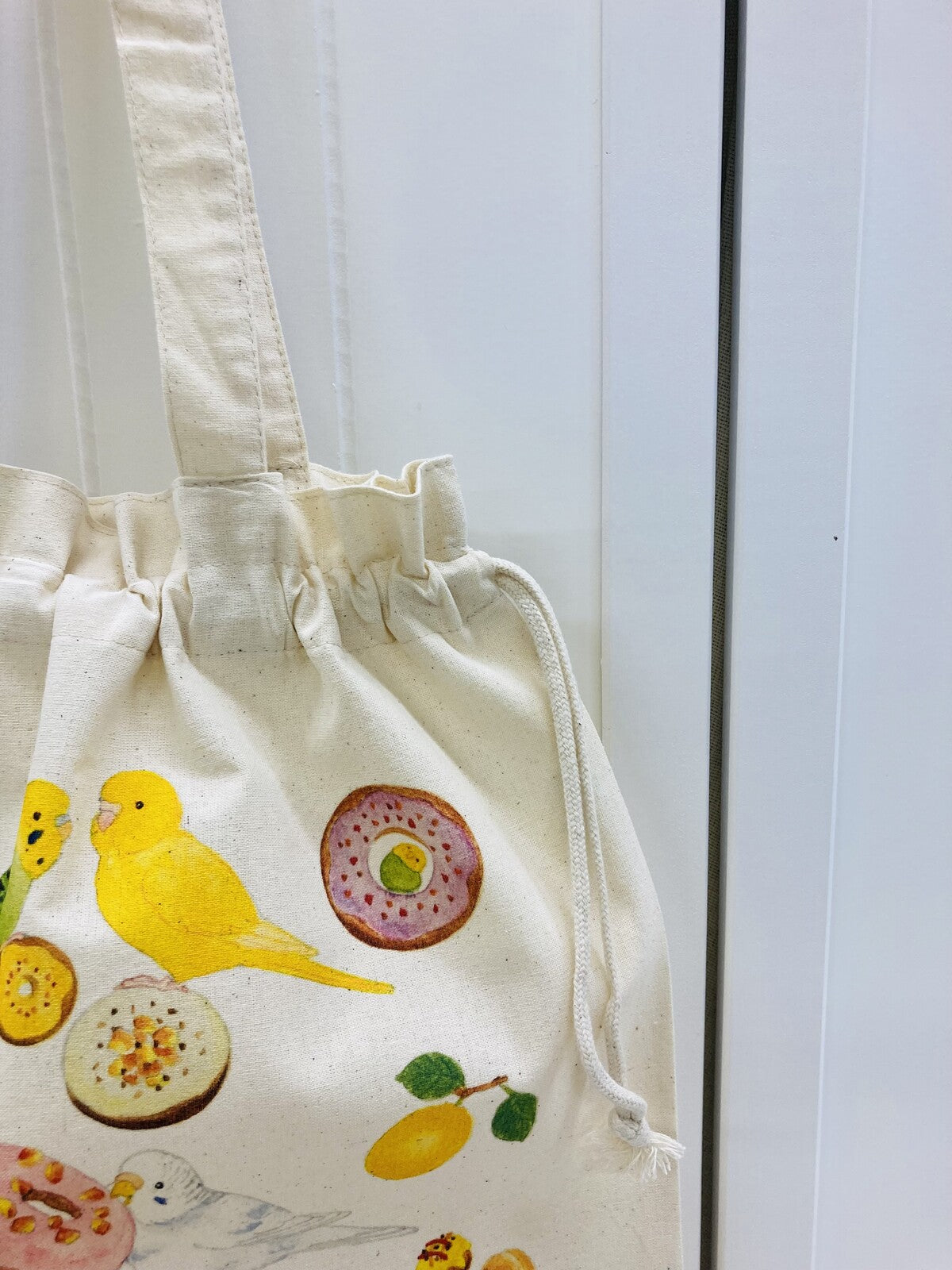 Budgie & Donut Lightweight Cotton Drawstring Tote Bag Eco Bag