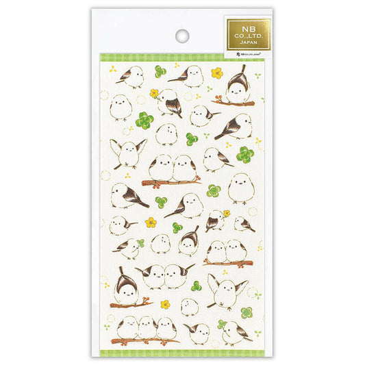 Long-tailed Tit & Clover Japanese Washi Stickers with Gold Accent