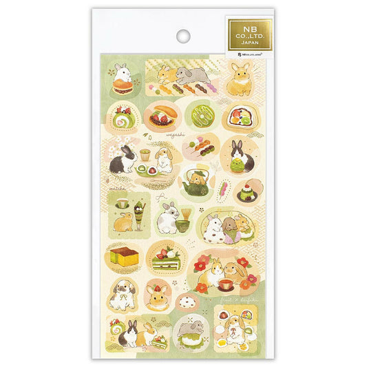 Rabbit & Japanese Sweet Japanese Washi Stickers with Gold Accent