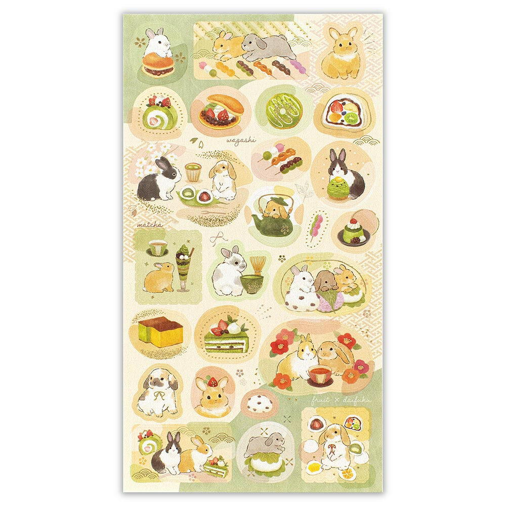 Rabbit & Japanese Sweet Japanese Washi Stickers with Gold Accent