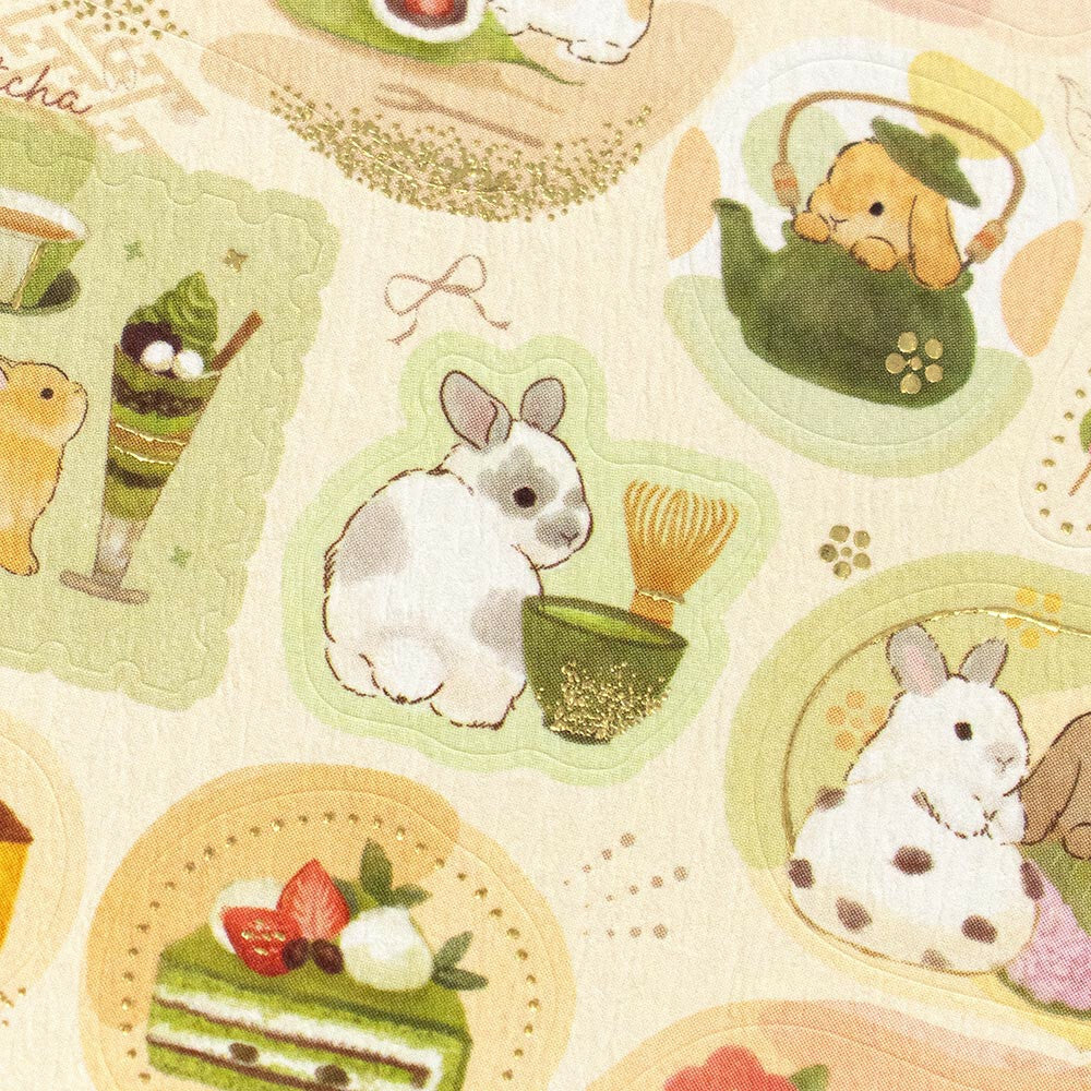 Rabbit & Japanese Sweet Japanese Washi Stickers with Gold Accent