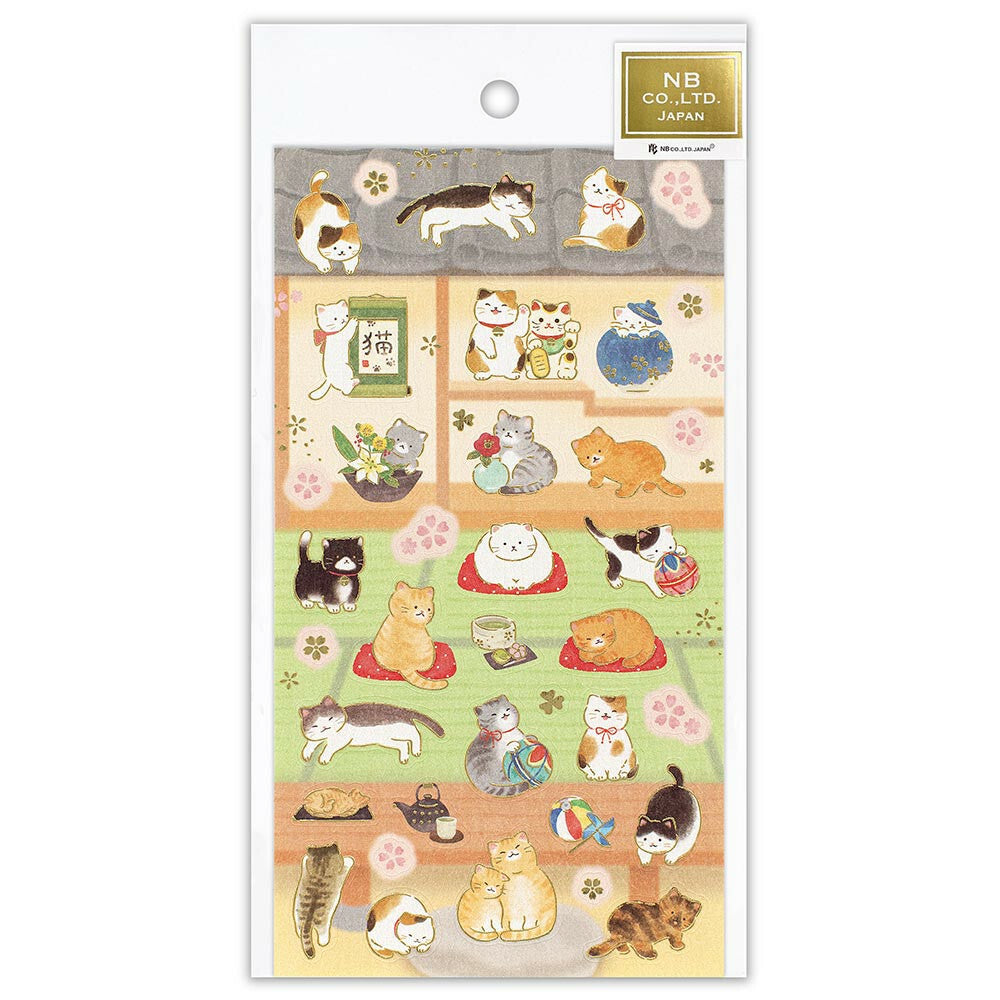 Cat & Japanese Room Japanese Washi Stickers with Gold Accent