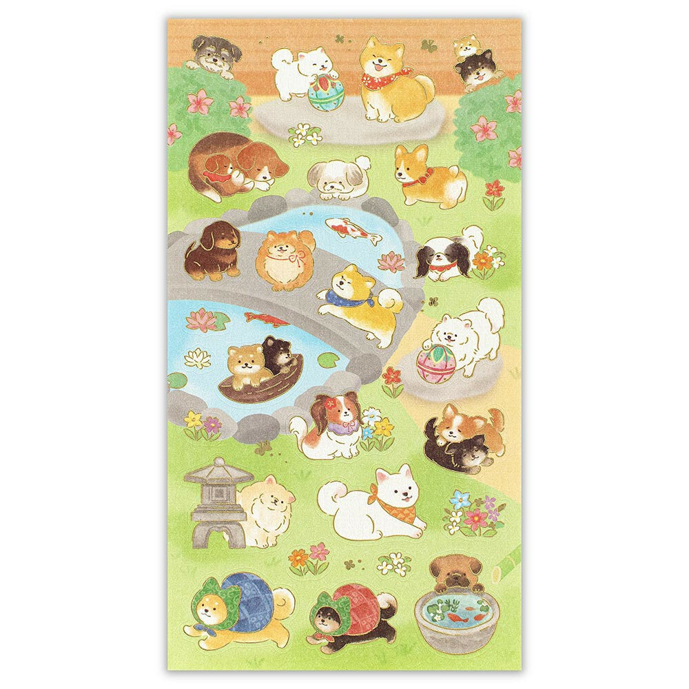 Dog & Japanese Garden Japanese Washi Stickers with Gold Accent