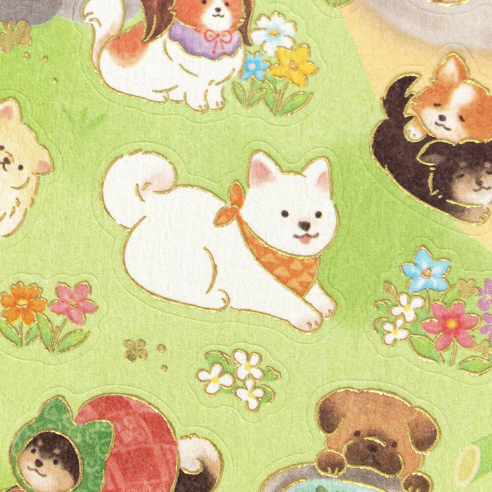 Dog & Japanese Garden Japanese Washi Stickers with Gold Accent