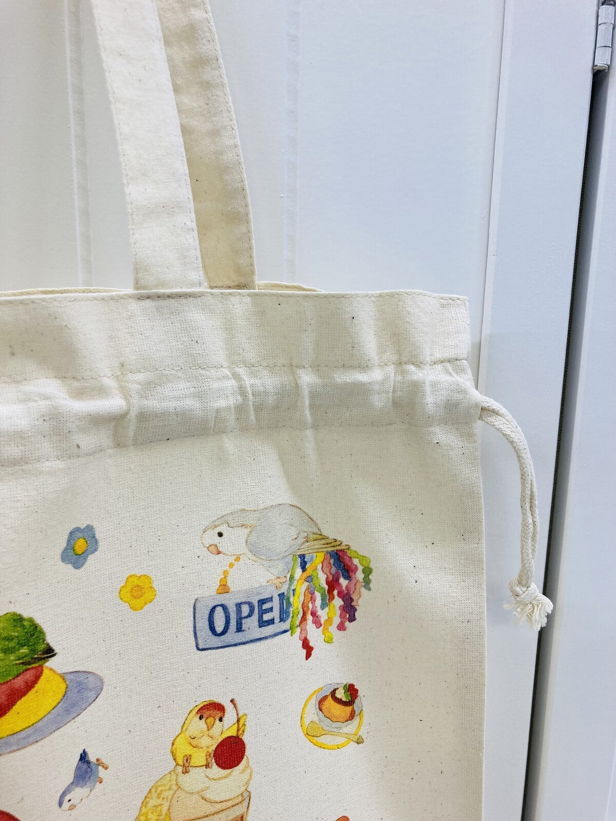 Lovebird Cafe Lightweight Cotton Drawstring Tote Bag