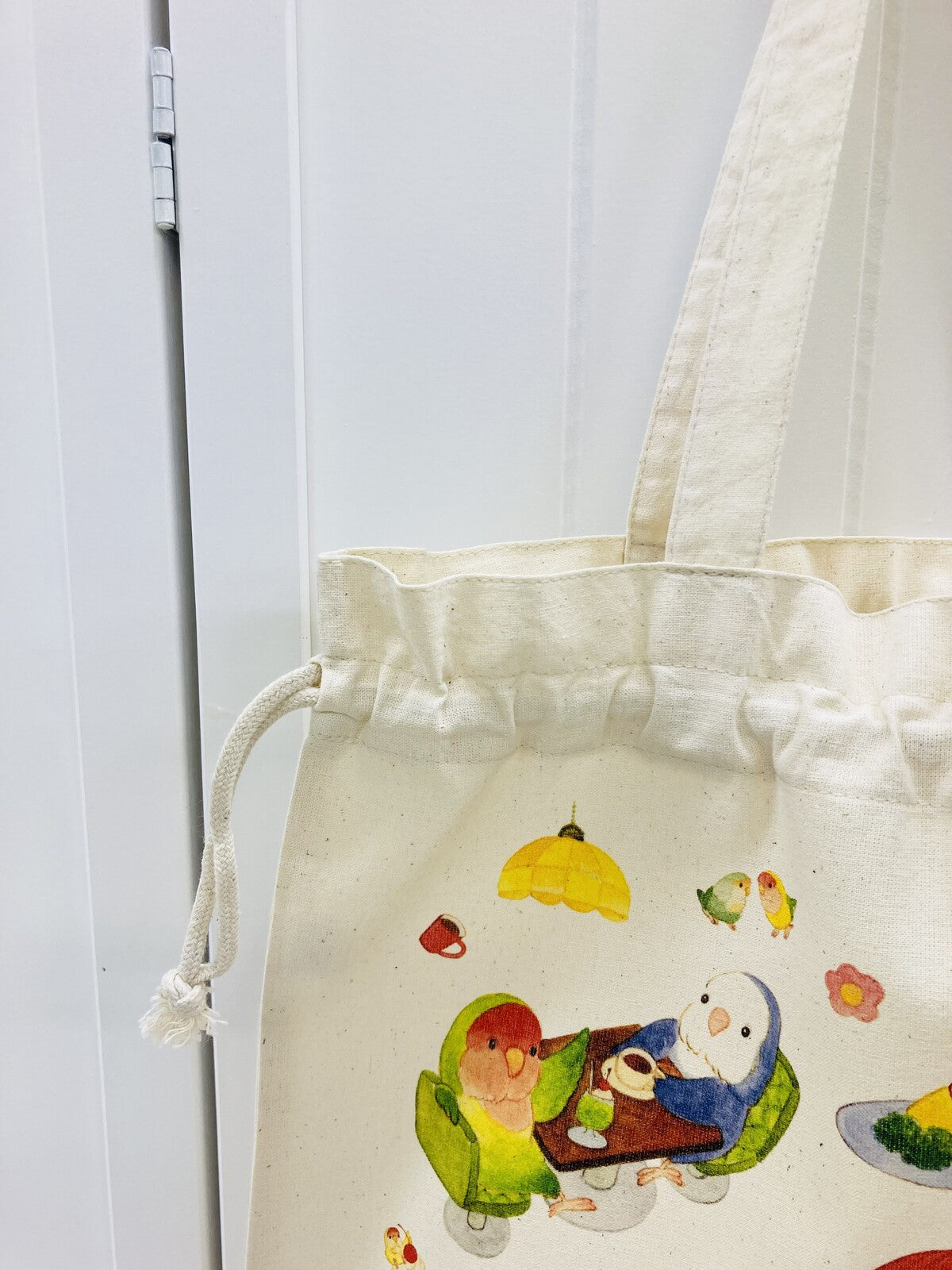 Lovebird Cafe Lightweight Cotton Drawstring Tote Bag