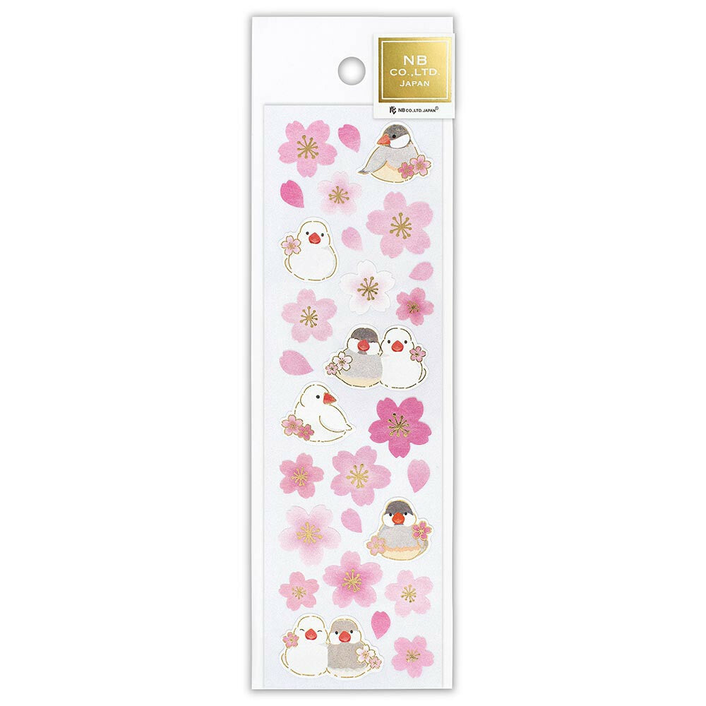 Java Sparrow & Cherry Blossom Japanese Washi Stickers with Gold Accent