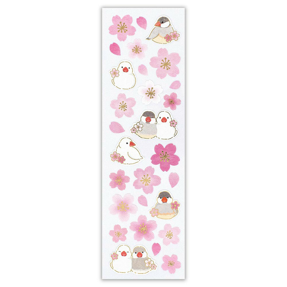 Java Sparrow & Cherry Blossom Japanese Washi Stickers with Gold Accent