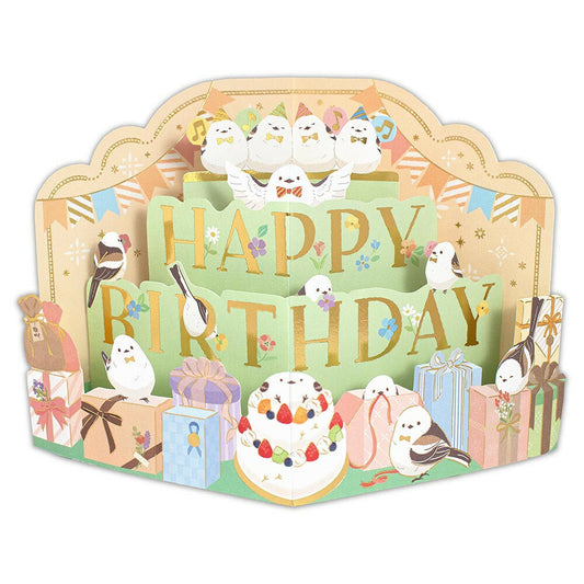 Long-tailed Tit 3D Birthday Card with Gold Accent