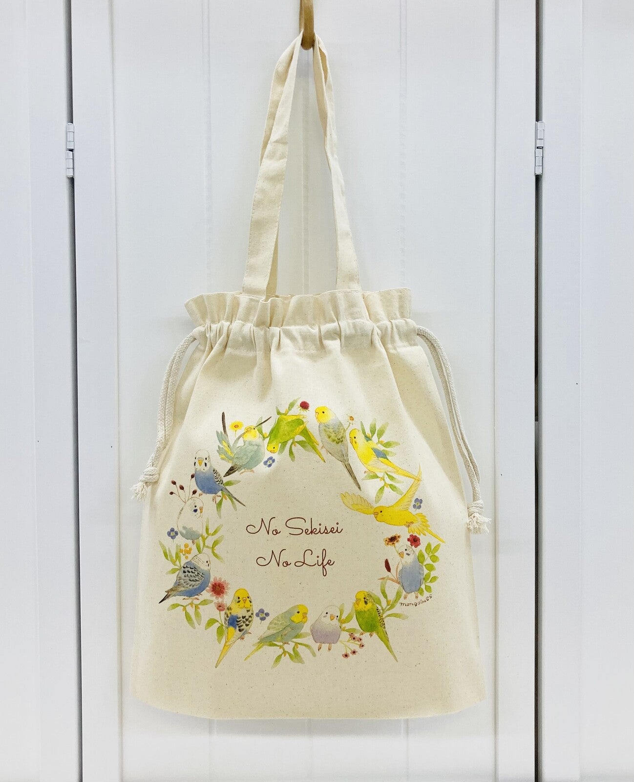 Budgie Wreath Lightweight Cotton Drawstring Tote Bag Eco Bag