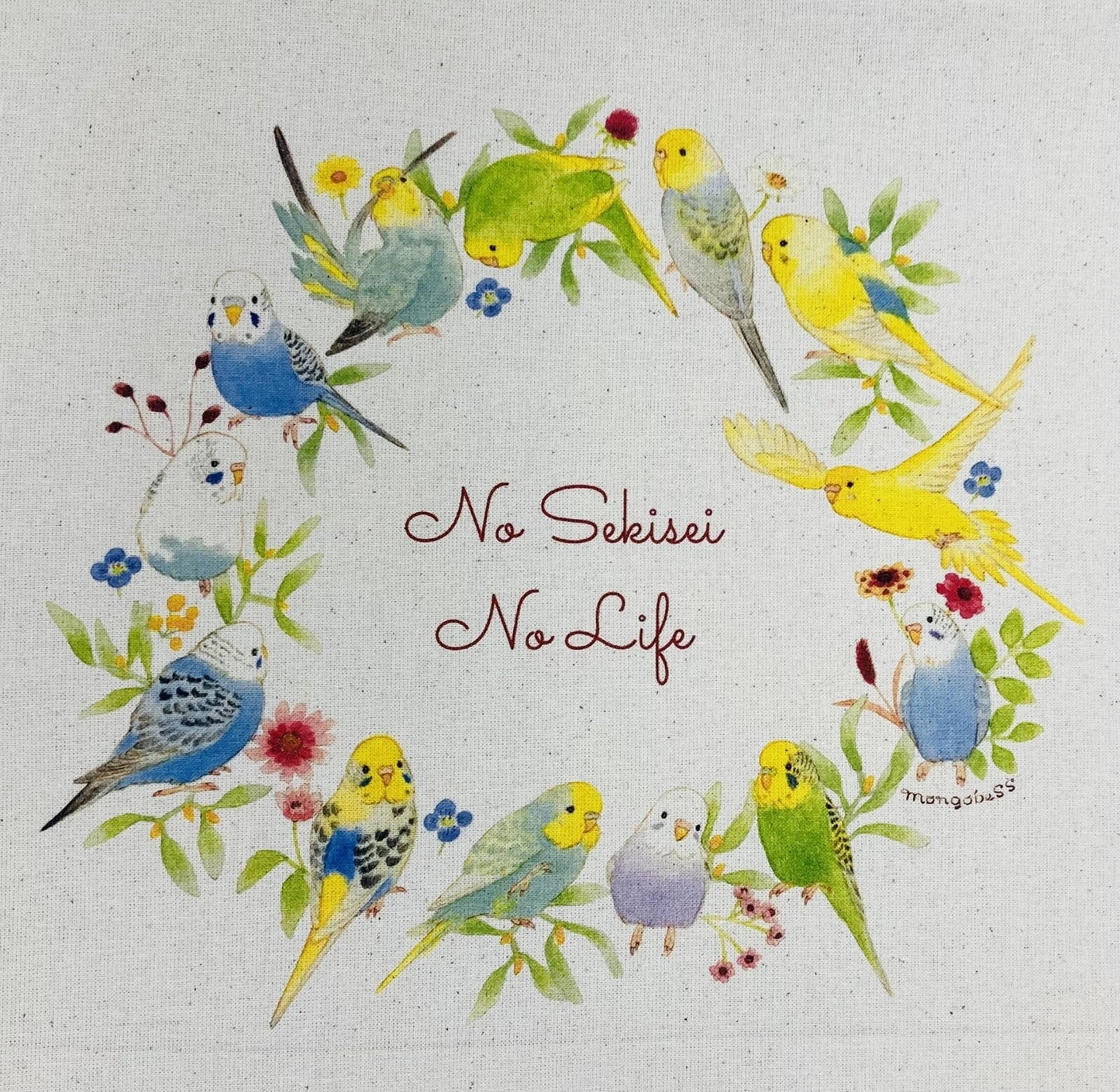 Budgie Wreath Lightweight Cotton Drawstring Tote Bag Eco Bag