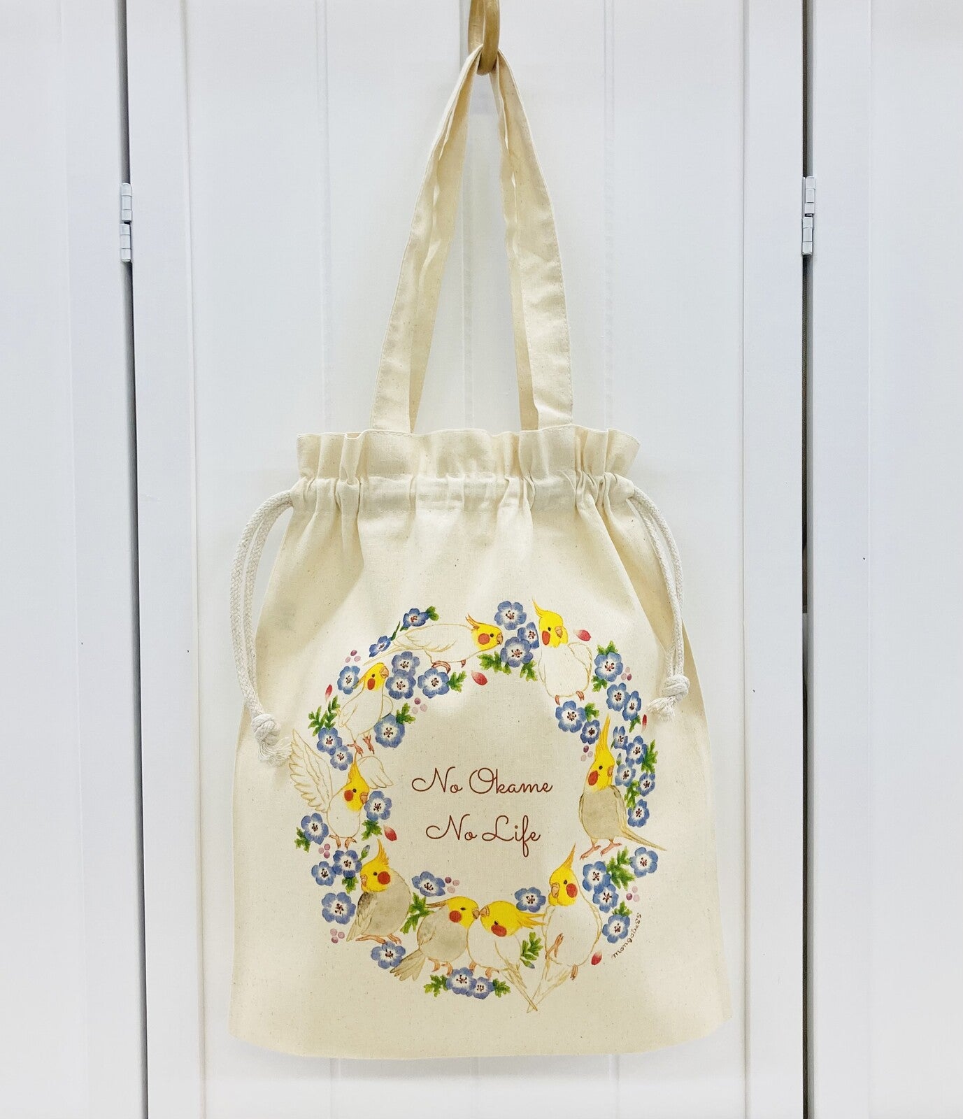 Cockatiel Wreath Lightweight Cotton Drawstring Tote Bag Eco Bag