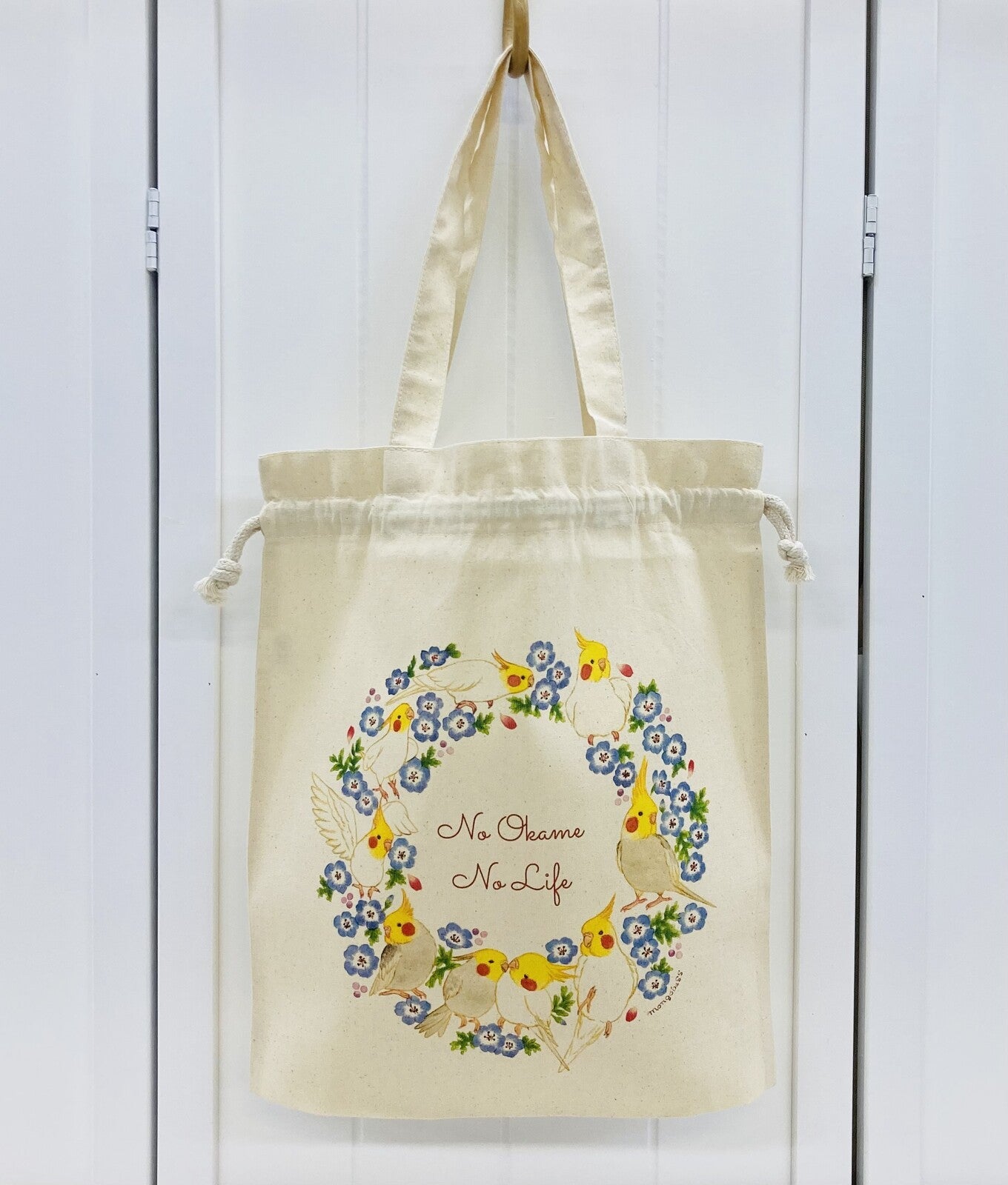 Cockatiel Wreath Lightweight Cotton Drawstring Tote Bag Eco Bag