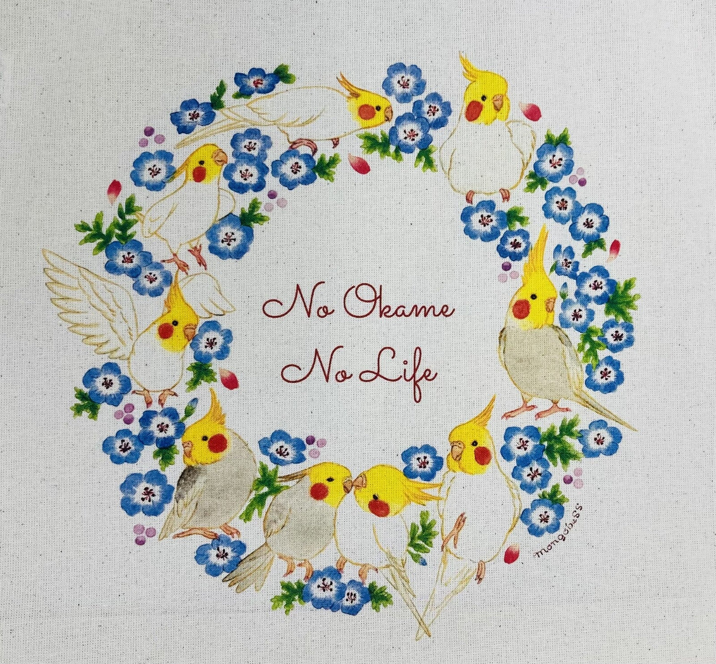 Cockatiel Wreath Lightweight Cotton Drawstring Tote Bag Eco Bag