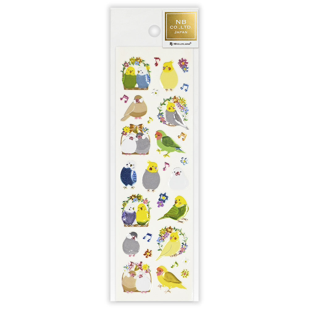 Birds & Flower Stickers with Glitter Accent