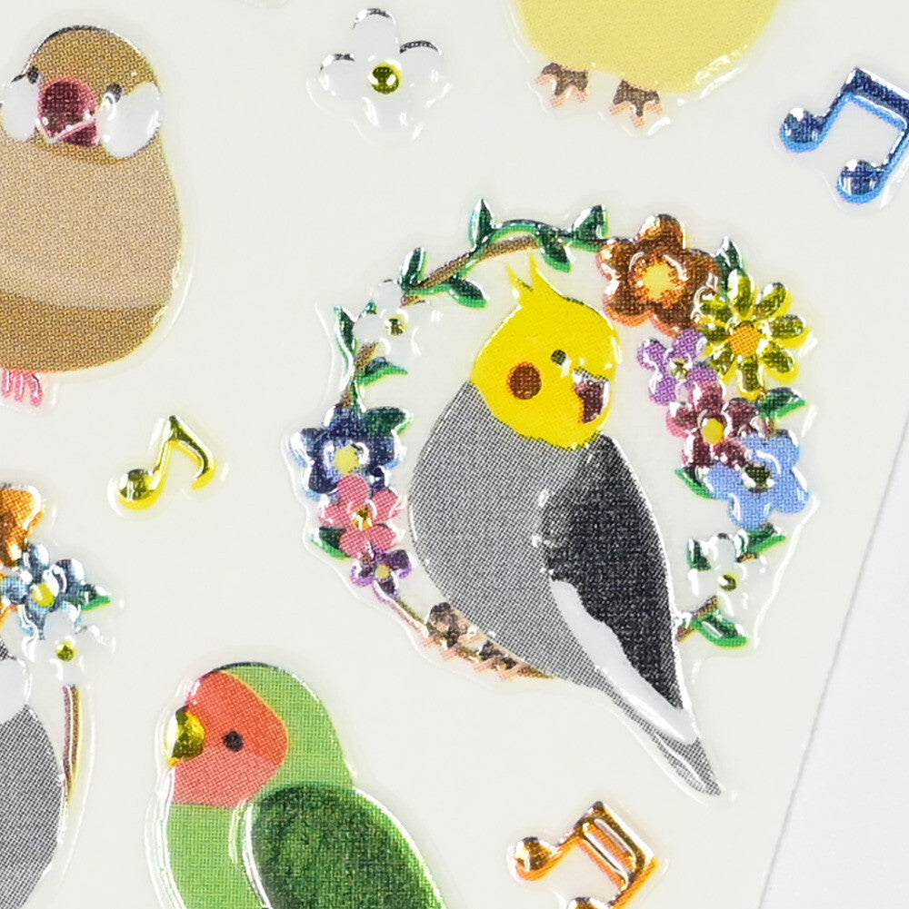 Birds & Flower Stickers with Glitter Accent