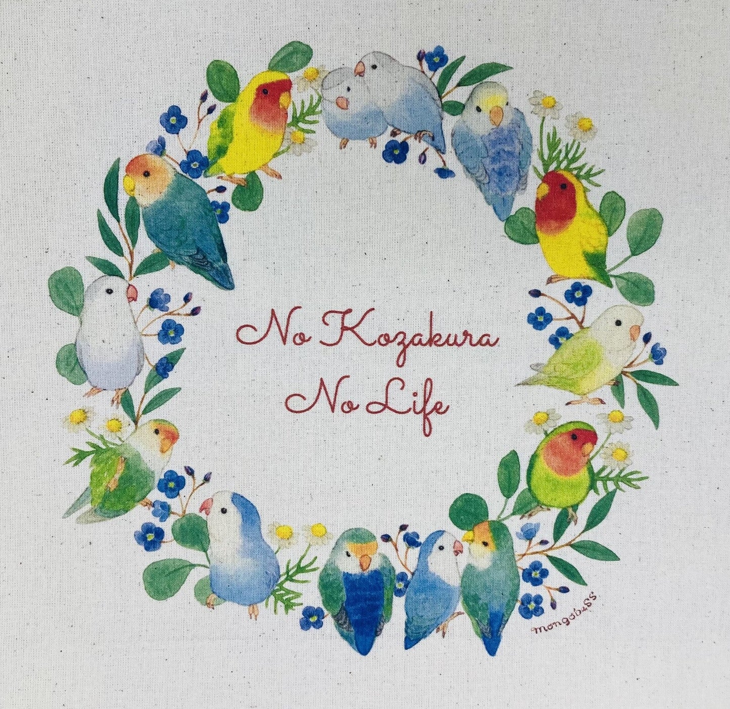 Lovebird Wreath Lightweight Cotton Drawstring Tote Bag Eco Bag