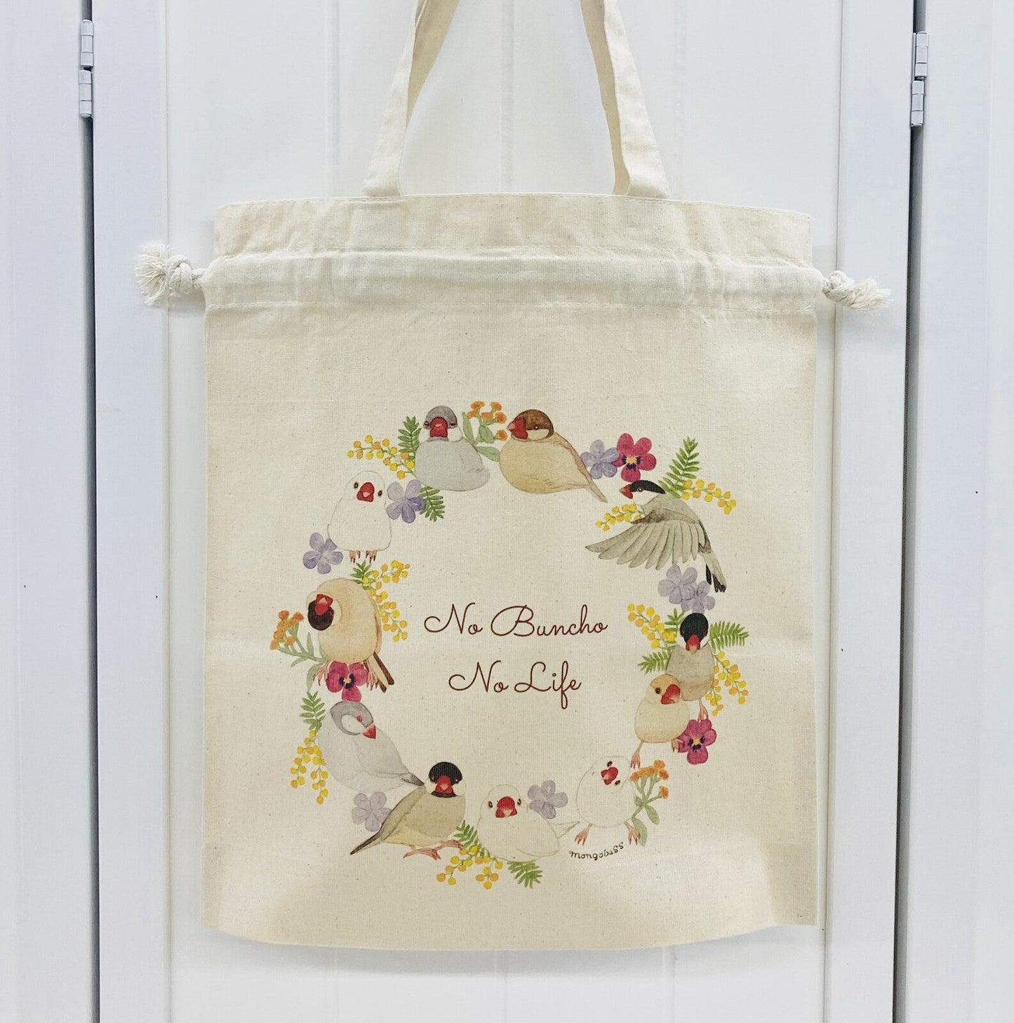 Java Sparrow Wreath Lightweight Cotton Drawstring Tote Bag Eco Bag