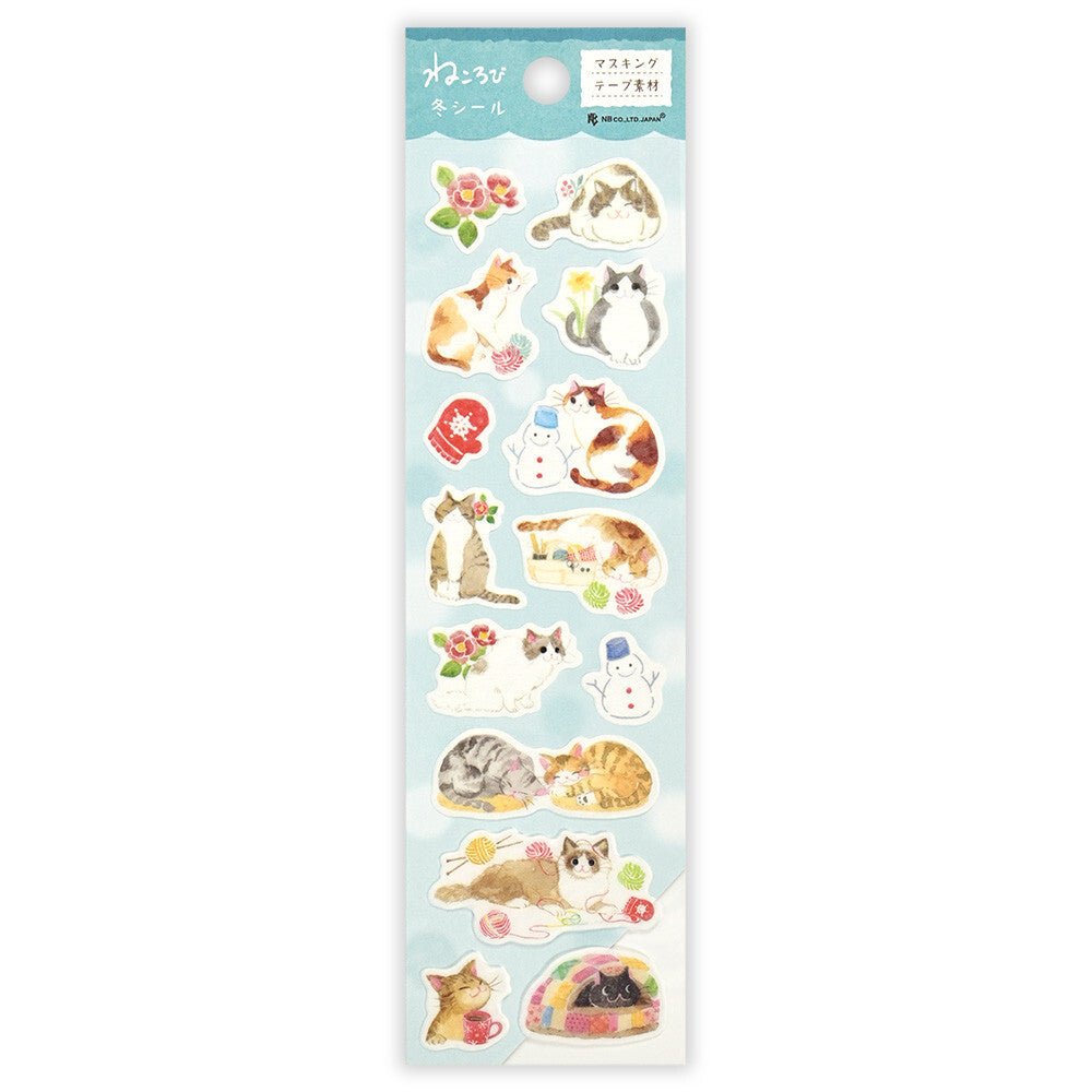 Cat in the Winter Japanese Washi Stickers