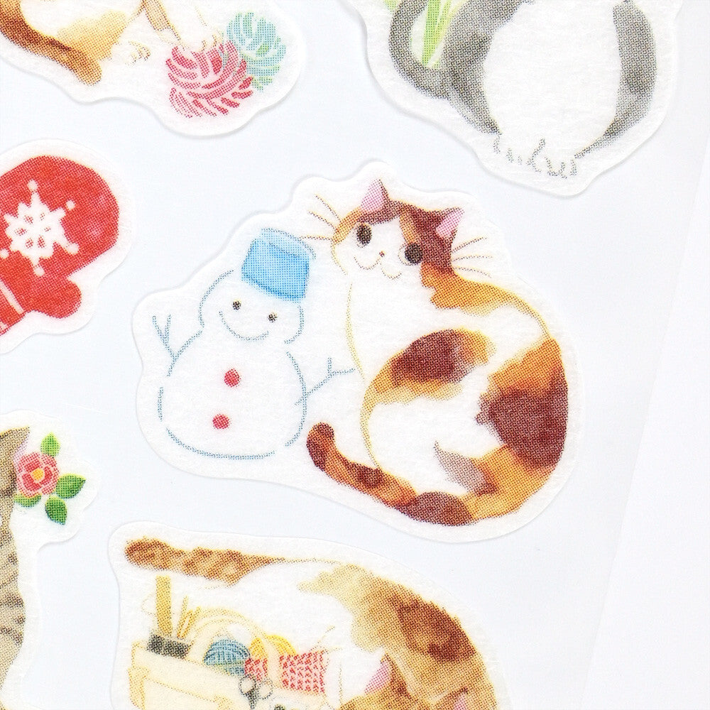 Cat in the Winter Japanese Washi Stickers