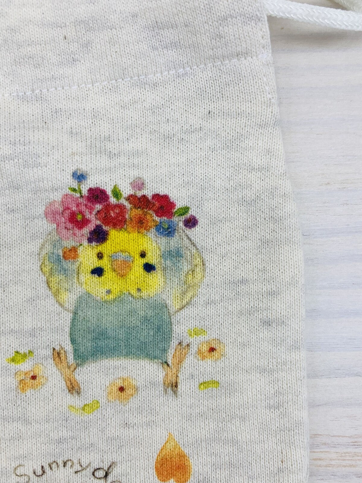 Birds & Flower Drawstring Bag Medium Size